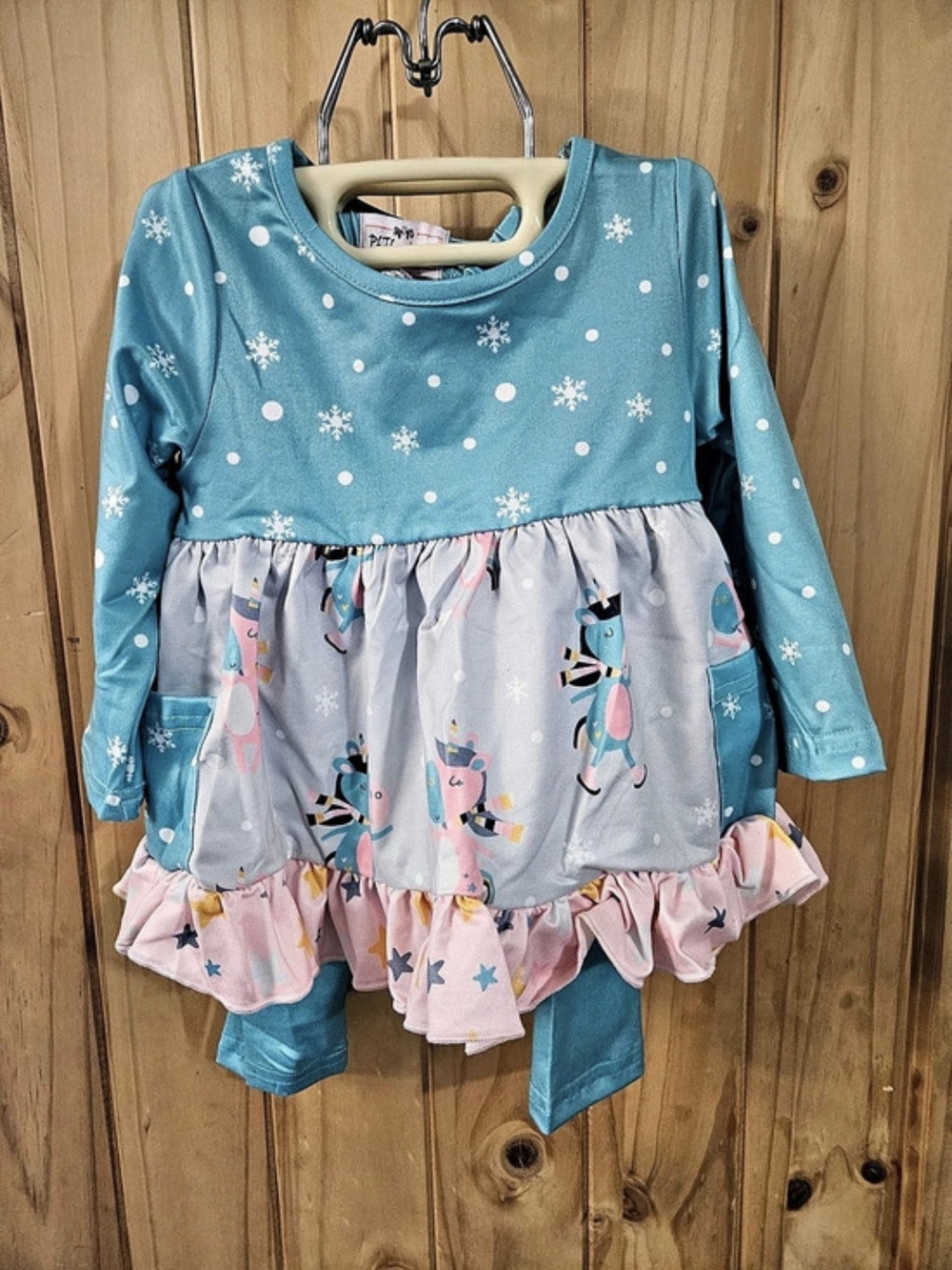 Pete + Lucy Blue & Pink Printed Baby Girls Outfit. NWT Size 6-12 mths.